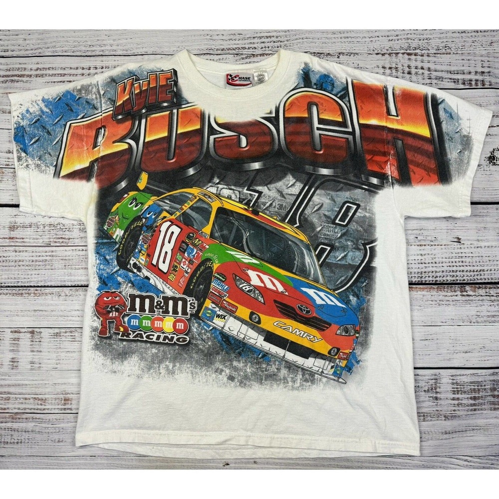 Vtg Kyle Busch m&m’s Racing All Over Print T Shirt NASCAR Chase‎ Authentics XL